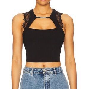 Thistle and Spire Black Lace Detail Crop Top